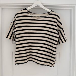 Madewell Black and Cream Striped Short Sleeve Knit Top